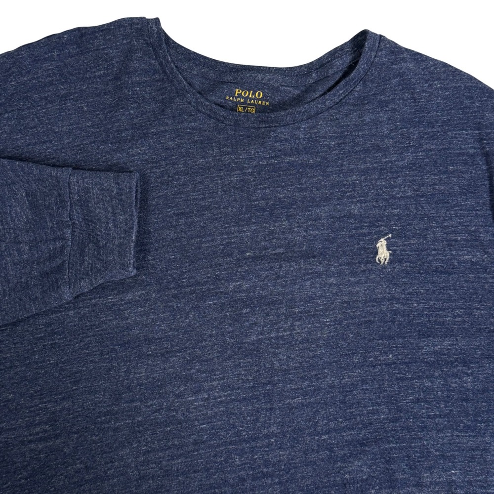 Polo Ralph Lauren Long Sleeve Crew Neck T Shirt Blue Heather Cotton Pony Mens XL